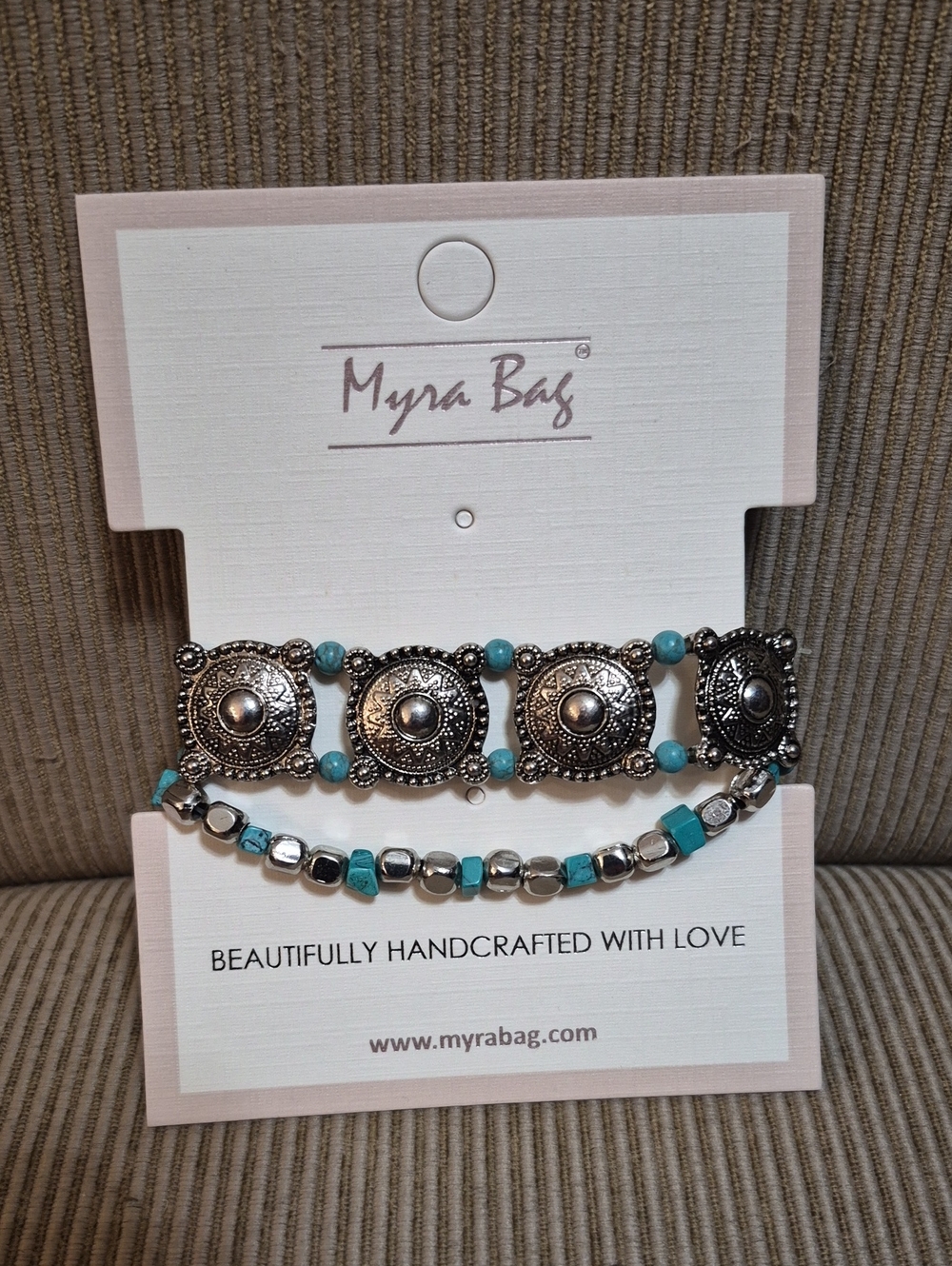 Myra Bag Turquoise and Silver Layered Beaded Bracelet Set